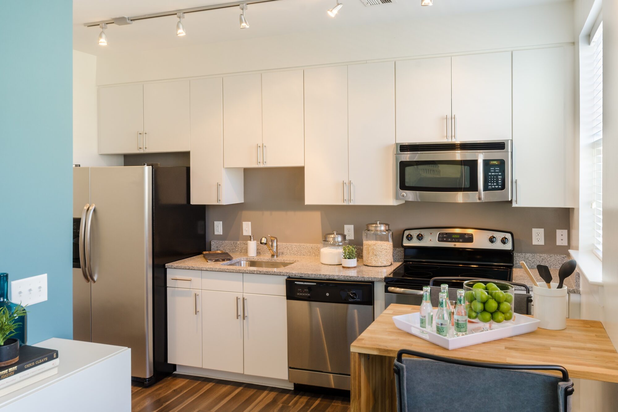 kitchen with granite counters and stainless steel appliances